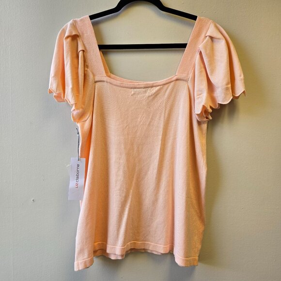 NWT Liz Claiborne Womens Pale Peach Puff Sleeve Knit Top L Soft Girl Office - Picture 2 of 8